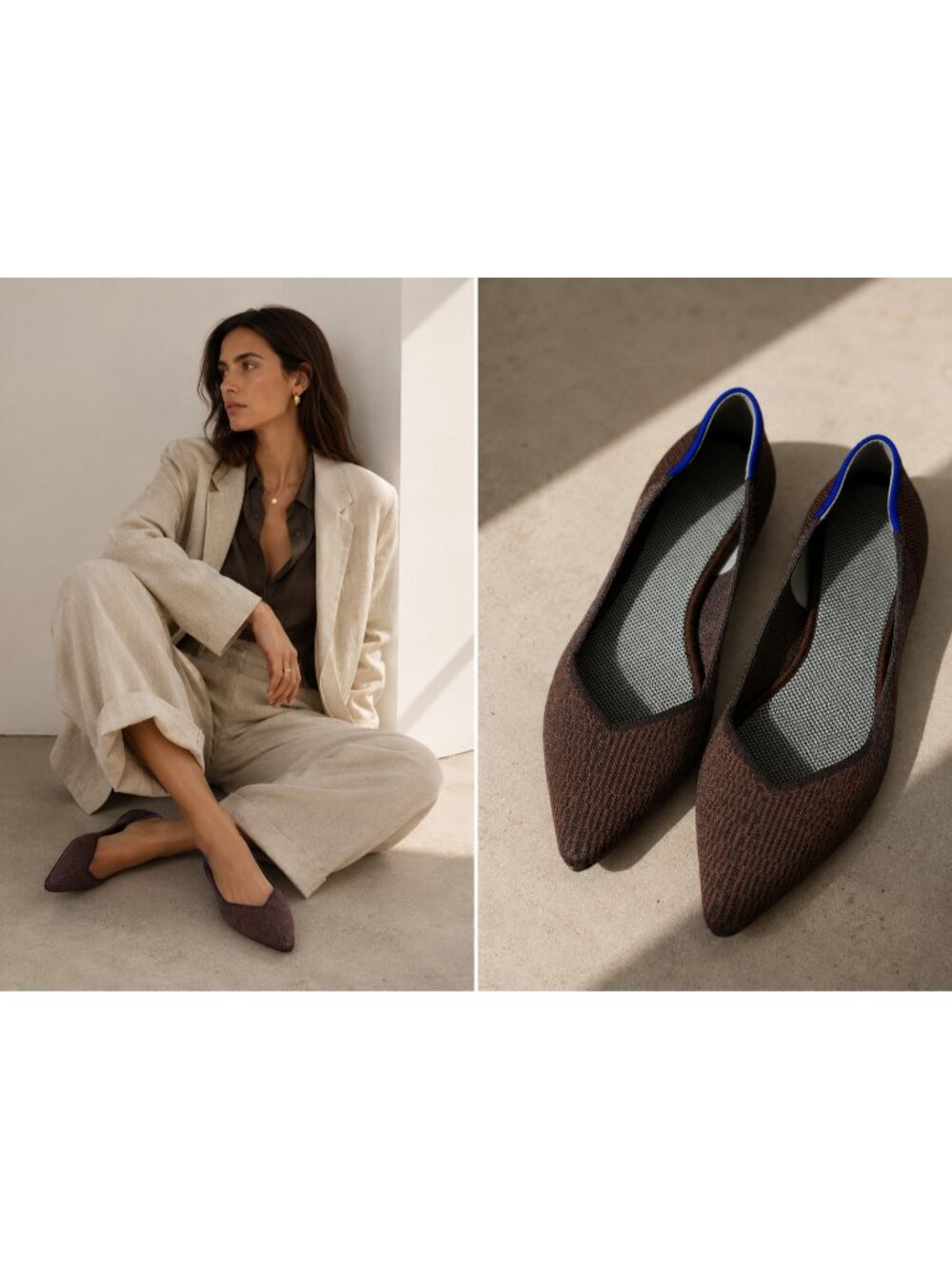 Rothy's The Point Flats Brown Knit Pointed Toe Comfort Shoes Women's US 8